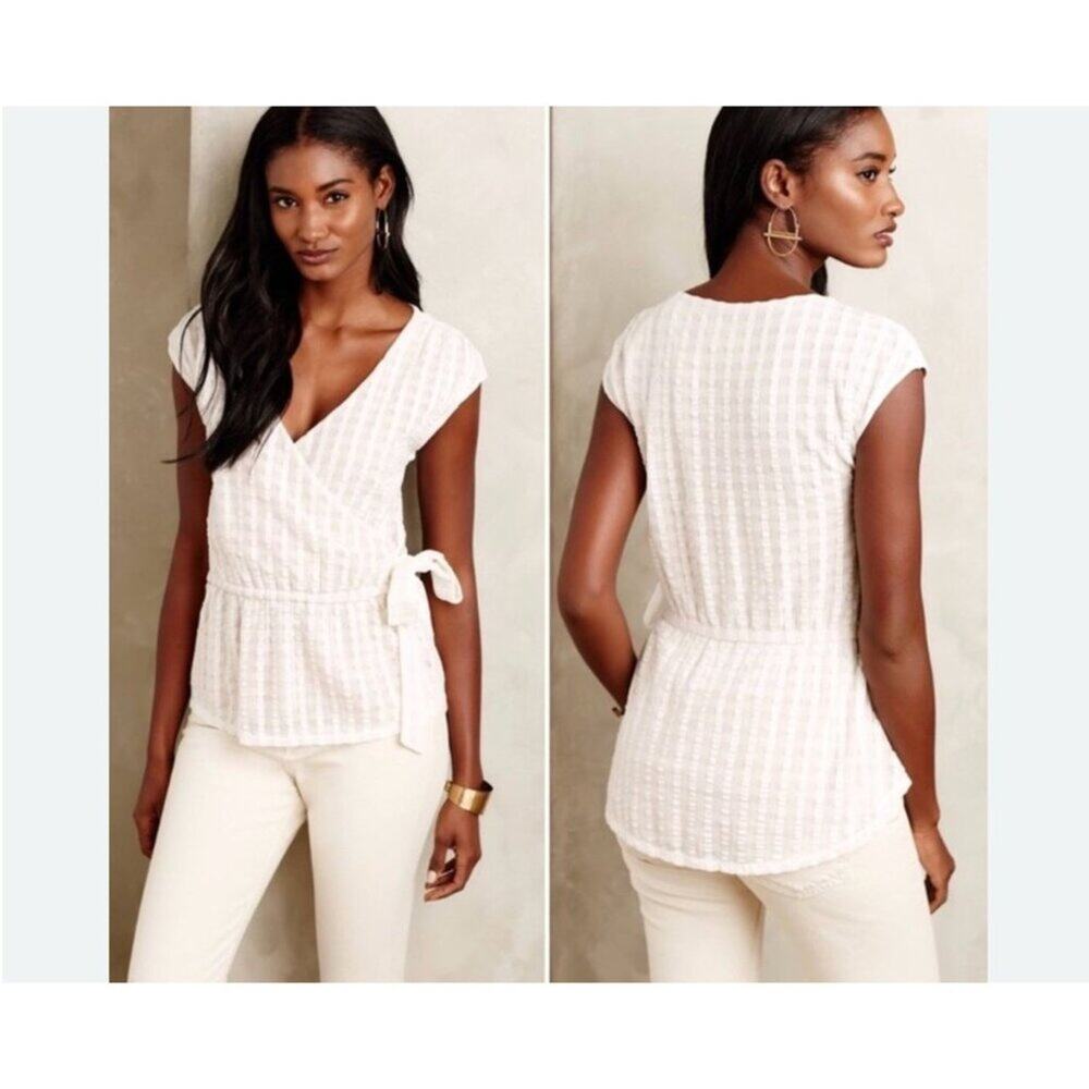 Anthropologie Malpelo Wrap Top Blouse by Deletta Women's Size Small Ecru Cream C